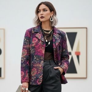 NWOT Chico's L Modern Contemporary Eclectic Boho Artsy Floral Butterfly Blazer